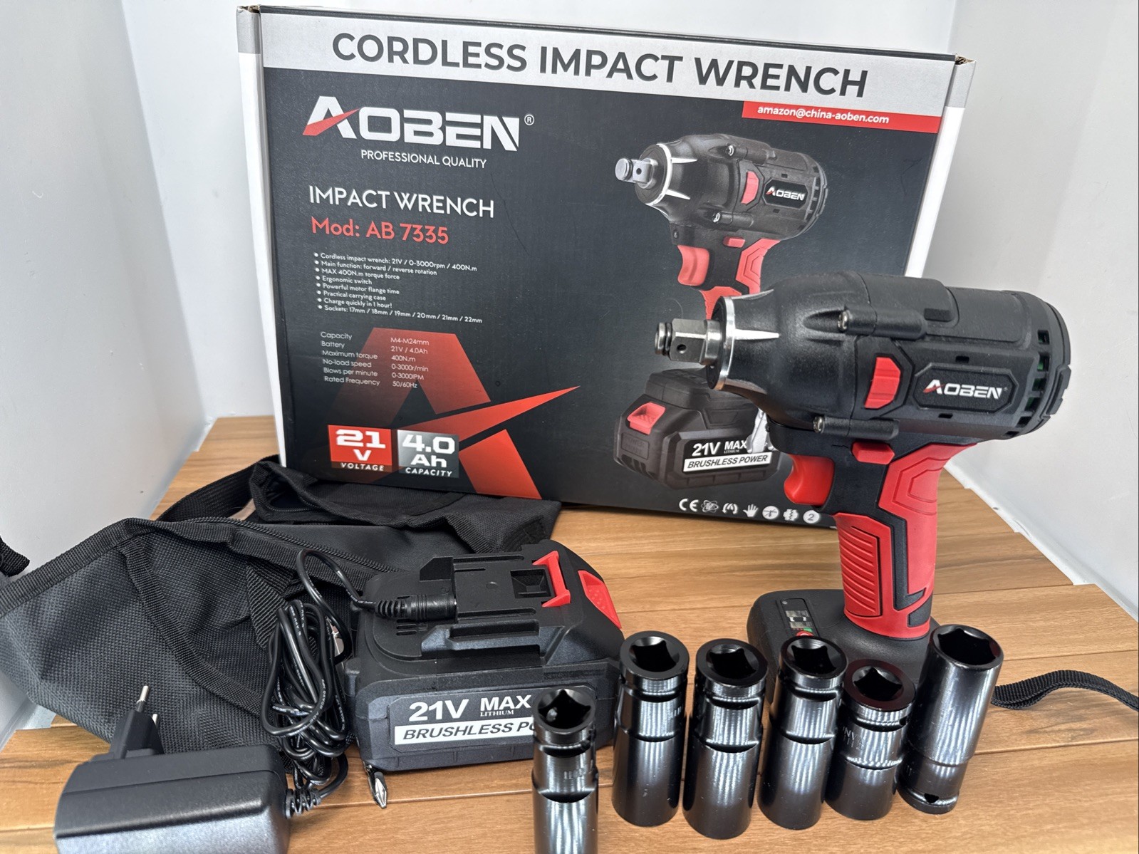 Aoben 21V Cordless Impact Wrench w/ Battery Brushless Motor 1/2″ Square Drive
