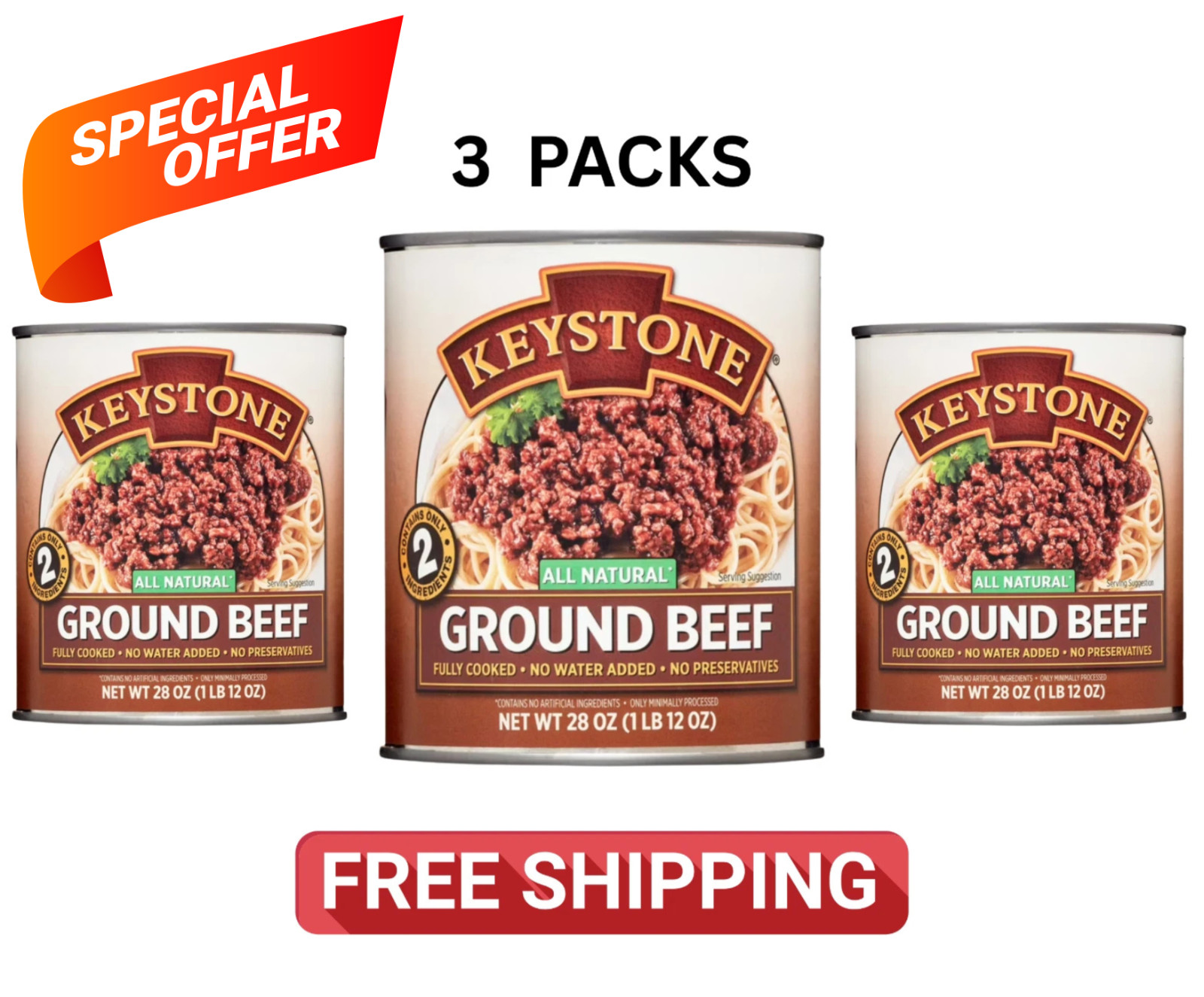 Keystone All Natural Ground Beef, 28 oz Can (3 pack)