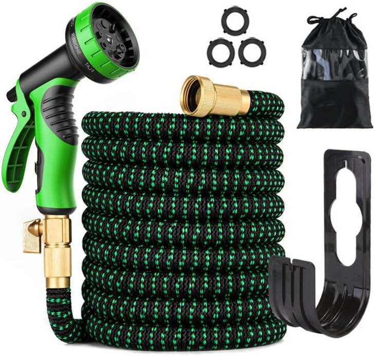 100FT Expandable Garden Water Hose Pipe w/ 10 Spray Nozzle Flexible 3X Expand