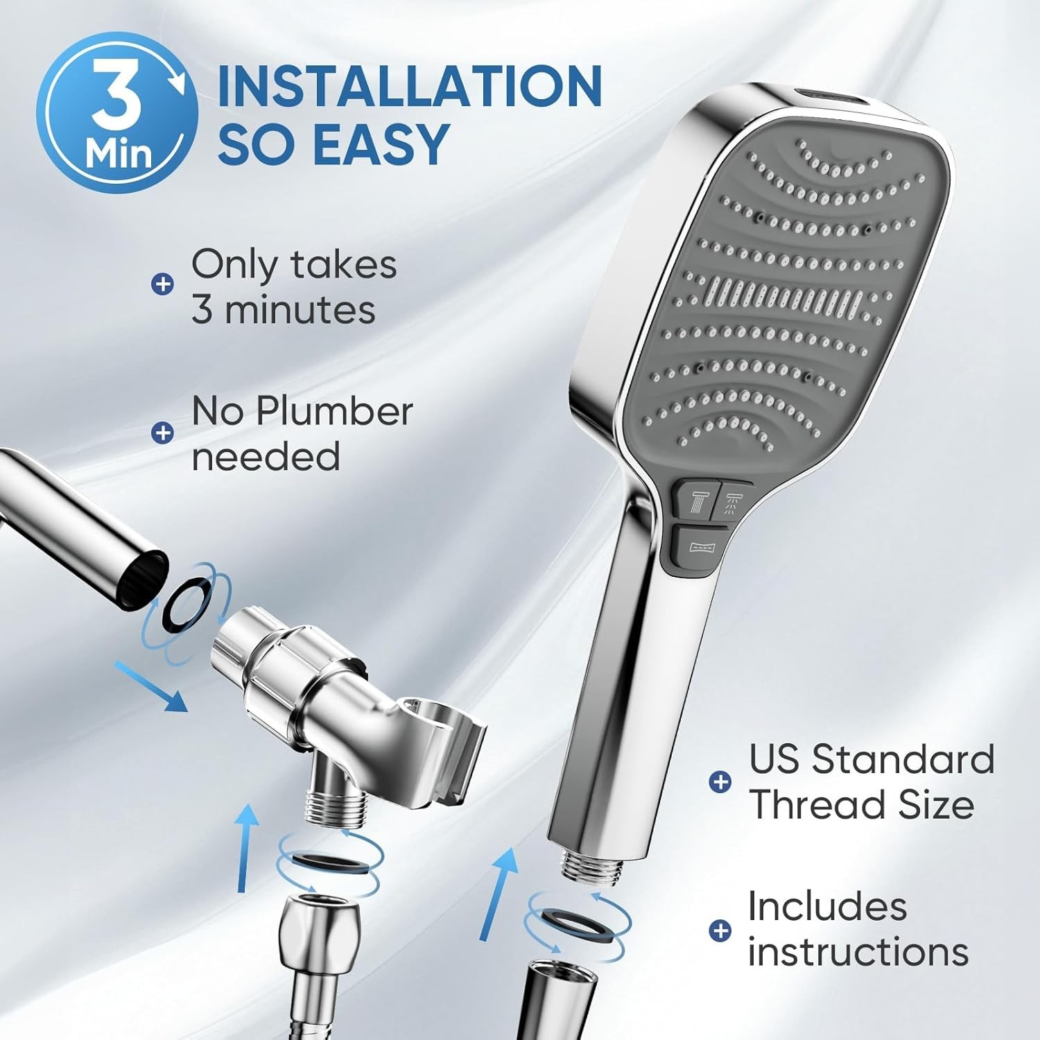 High Pressure Shower Head with Handheld,8 Modes,Heat-Resistant ABS Plastic Mater