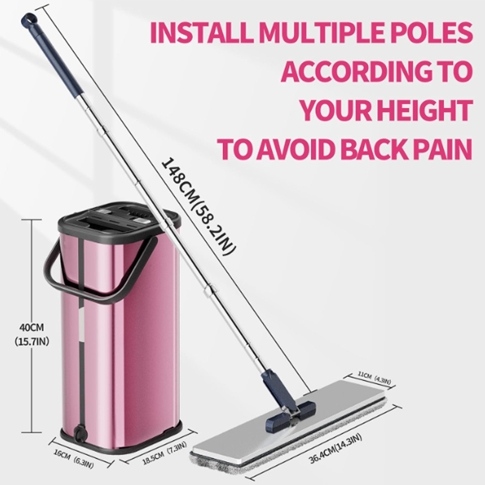Flat Mop Bucket Set Separate Dirty Water Stainless Steel Bucket 2/4/6 Pads
