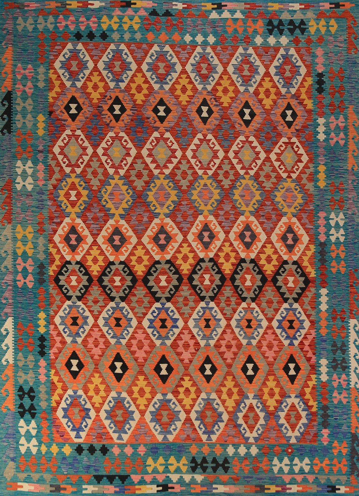 Geometric Kilim Southwestern Area Rug 8×11 Hand-woven Wool Carpet for Any Room
