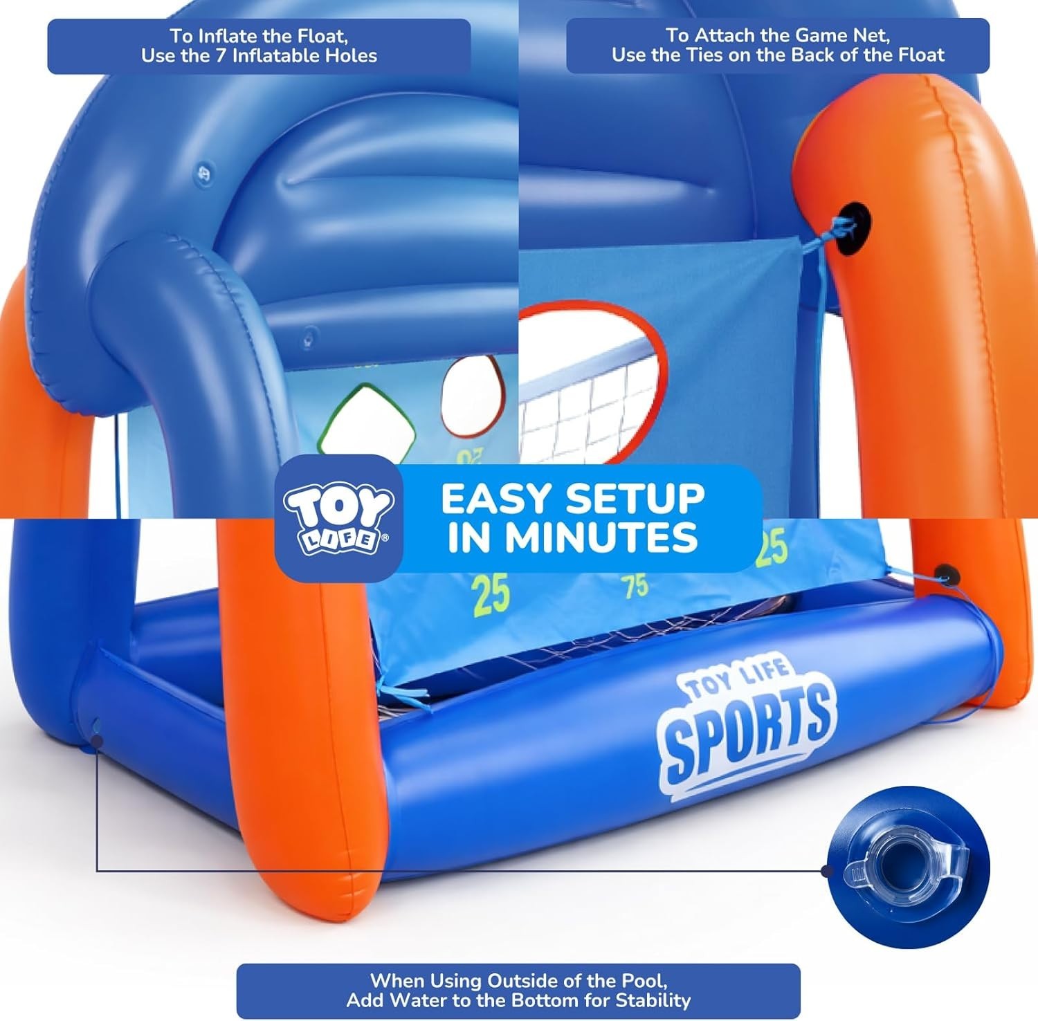 Inflatable Multi-Sport Pool Games for Kids Teens Adults with Basketball Football