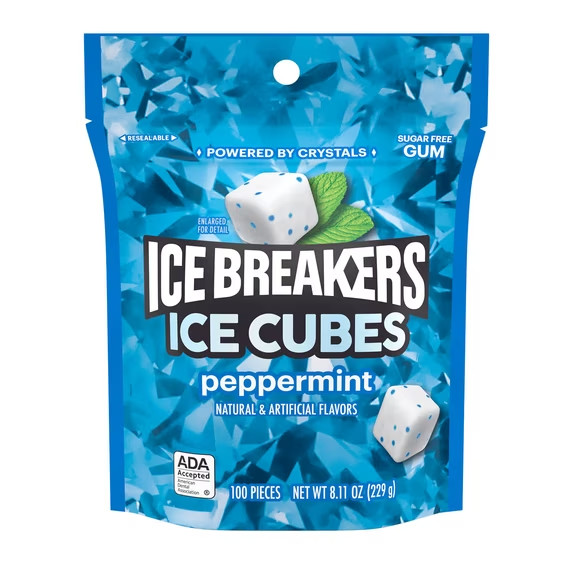 Ice Breakers Ice Cubes Peppermint Flavored Sugar Free Chewing Gum, Pouch 8.11 oz