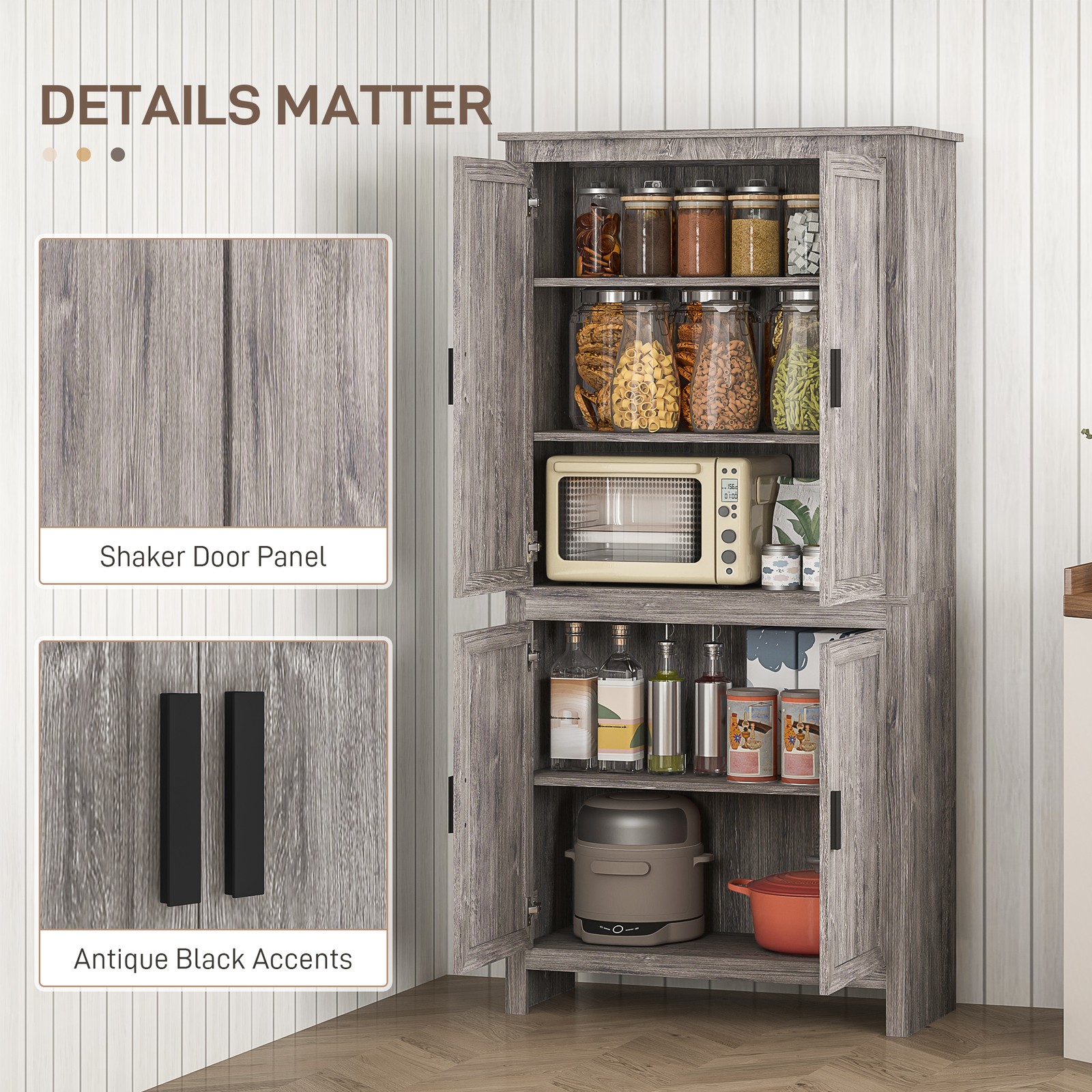 64″ 4-Door Freestanding Kitchen Pantry Cabinet with 5-Tier Shelves,Refurbised