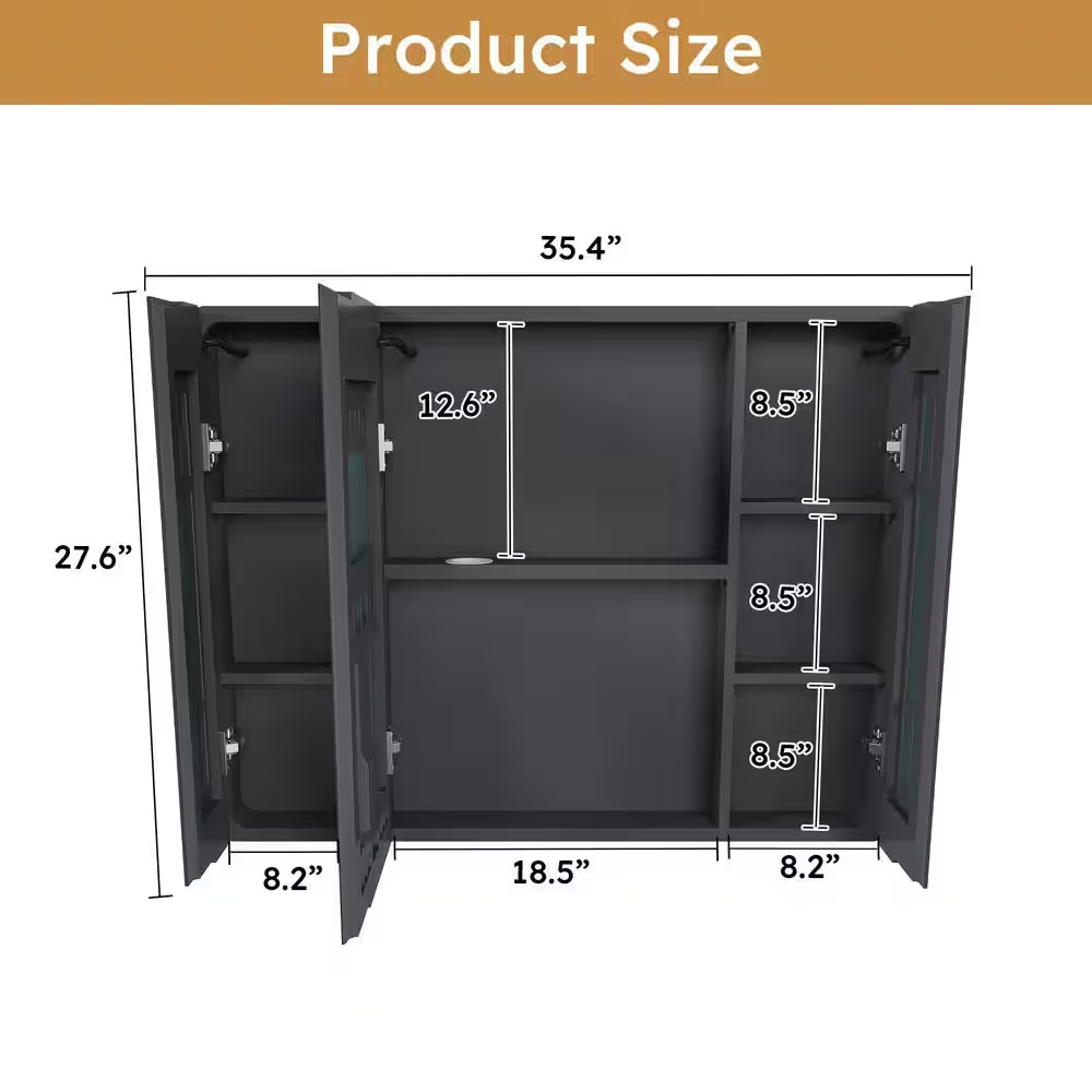 35 In. W X 28 In. H Rectangular Aluminum Medicine Cabinet with Mirror,3 Colors L