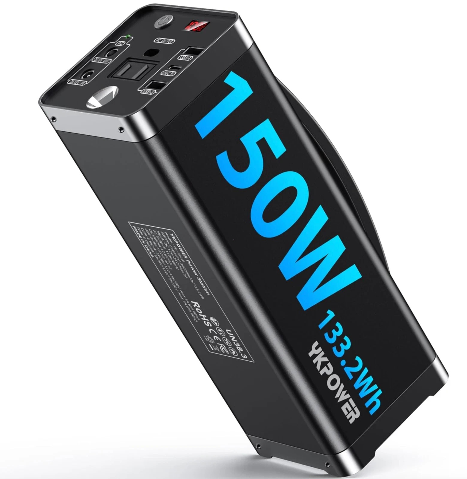 Portable PowerStation 150W, 133.2Wh/36000mAh Fast Charging with 5 Outputs AC Opt