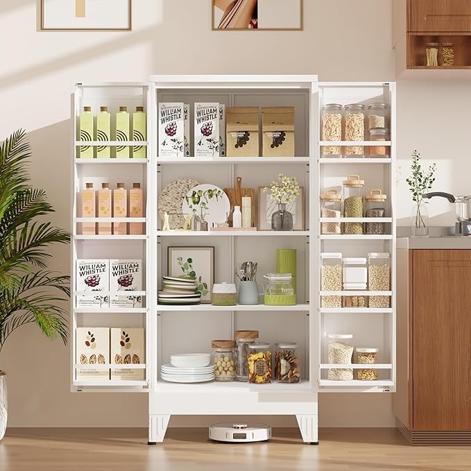 Metal Kitchen Pantry Cabinet, 47″ Freestanding Storage Cupboard with Adjustable