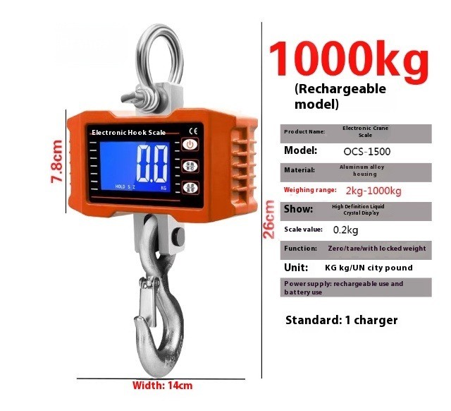 1000kg Digital Crane Scale Industrial Hanging Scale with Remote Control Cast