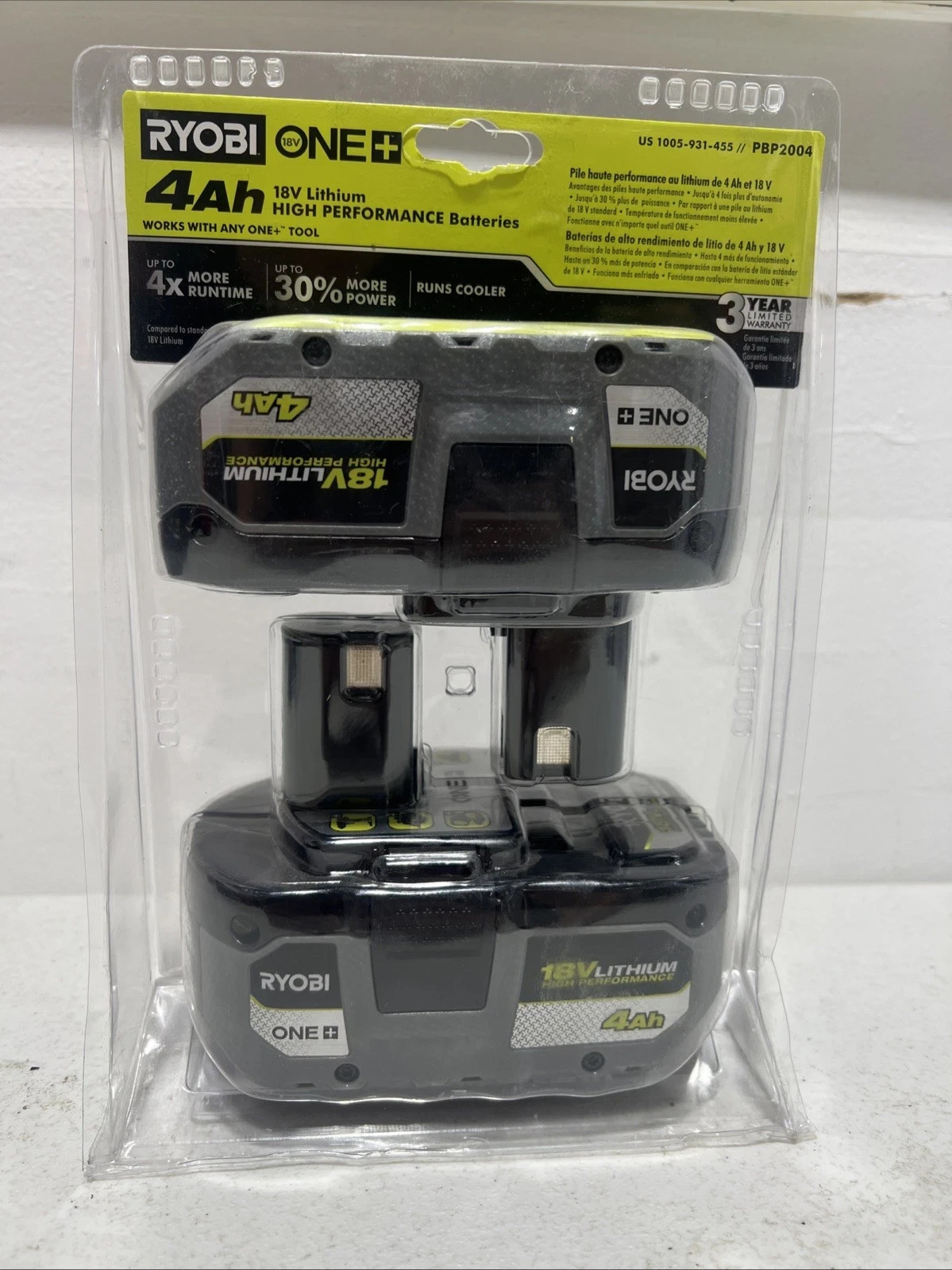 New Ryobi PBP2004 ONE+ HP 18V HIGH PERFORMANCE Lithium-Ion 4.0 Ah Battery 2Pack