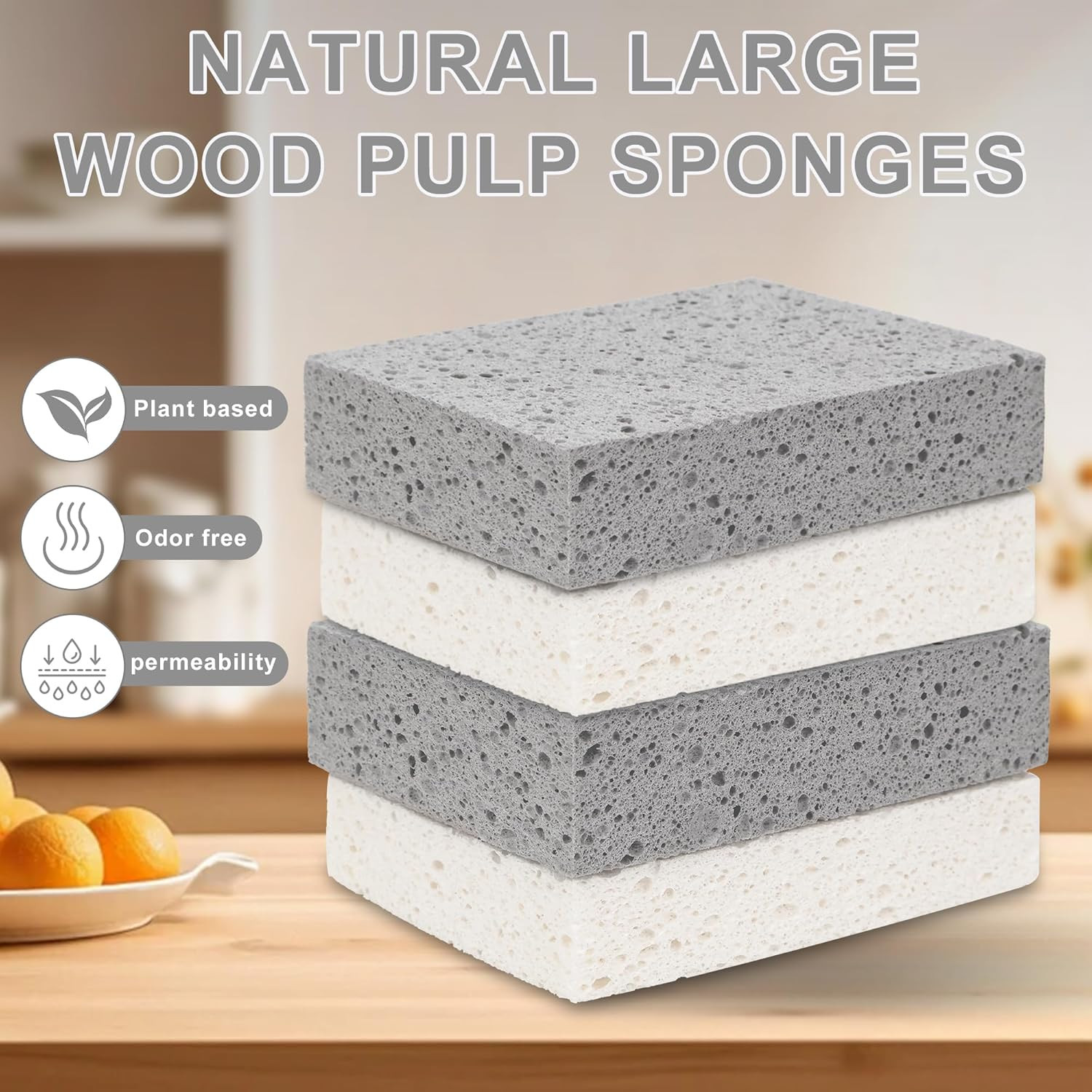 Extra Large Dish Sponges Kitchen for Cleaning, Natural Cellulose Sponges Reusabl