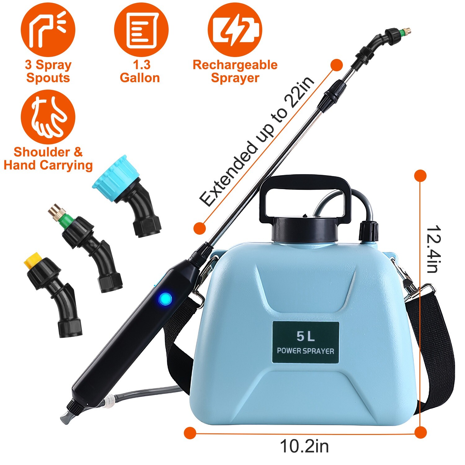 1.35Gal Electric Plant Sprayer Rechargeable with Telescopic Wand 3 Mist Nozzles