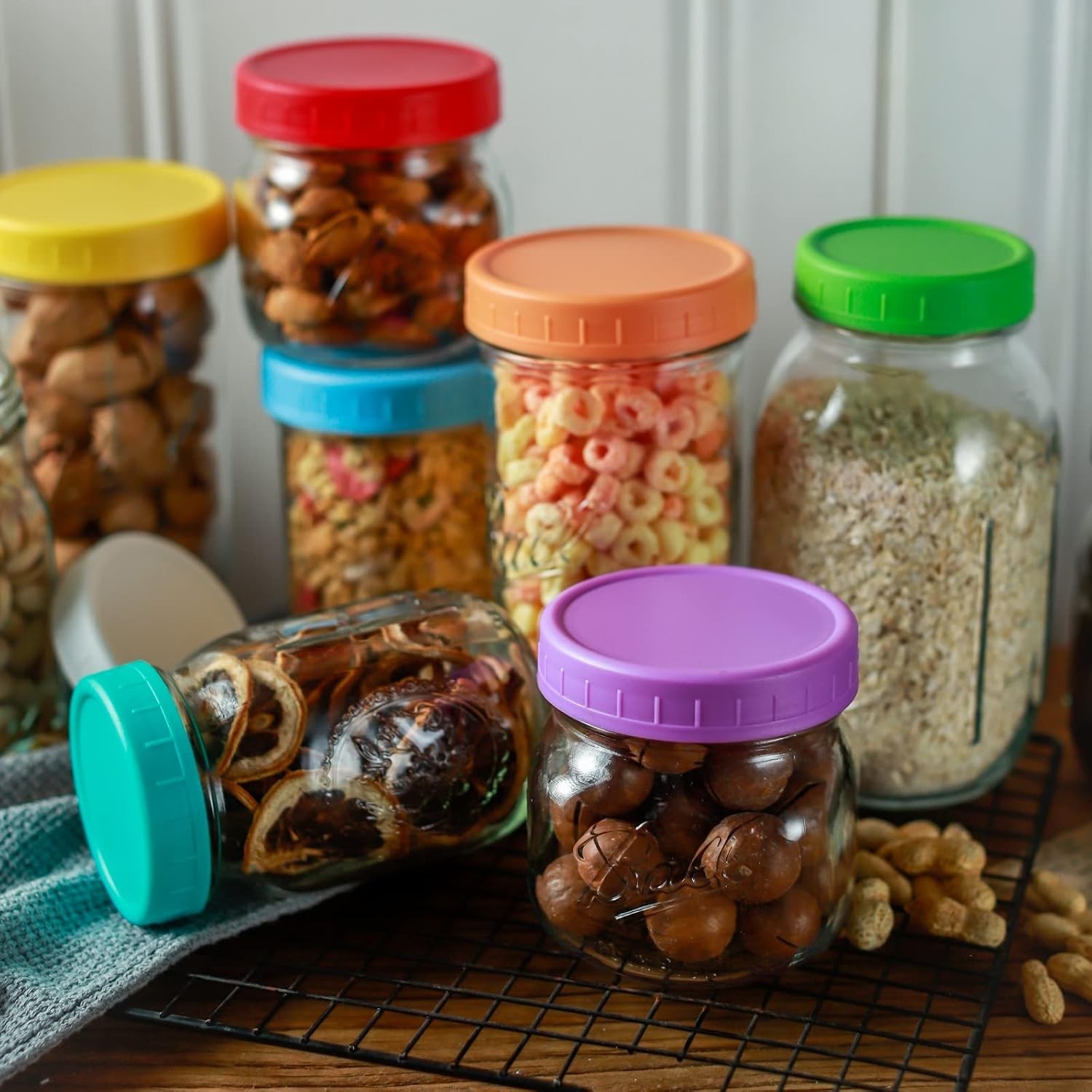 9Pcs Mason Jar Lids, Regular Mouth Plastic Mason Lids, Leak Proof Canning Lid