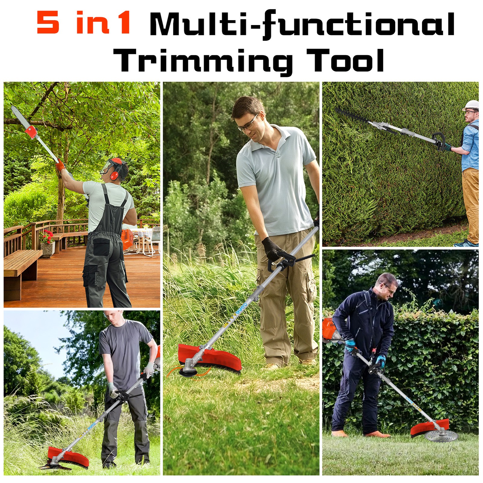 5-in-1 Multi-Functional Trimming Tools Gas Hedge Trimmer 52CC Weed Eater NEW