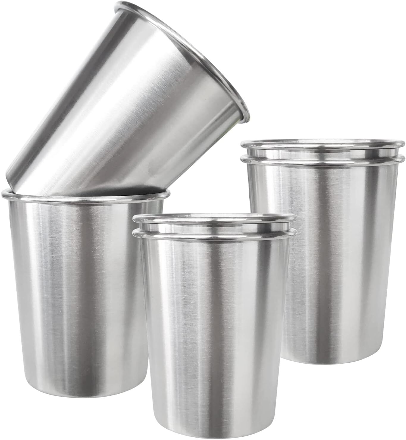 6Pack 8oz Stainless Steel Drinking Cups Stackabel Water Glasses Tumbler Silver
