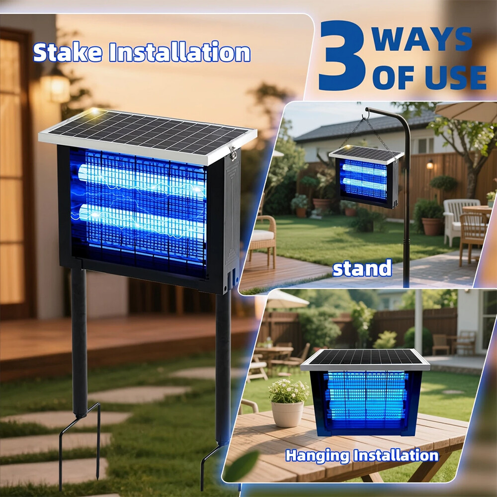 Solar Bug Zapper Outdoor Mosquito Zapper 4500V Waterproof Electric Fly Zapper US