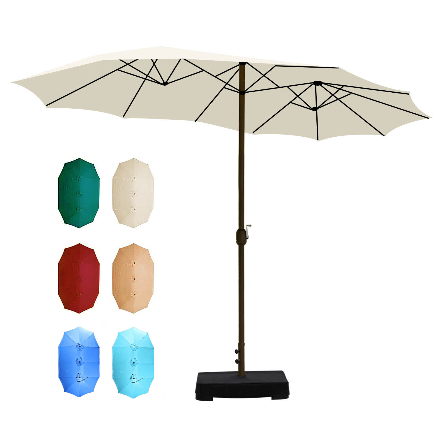 Aoodor 15 ft. Double Sided Patio Umbrella Dining Table Outdoor Market Umbrella
