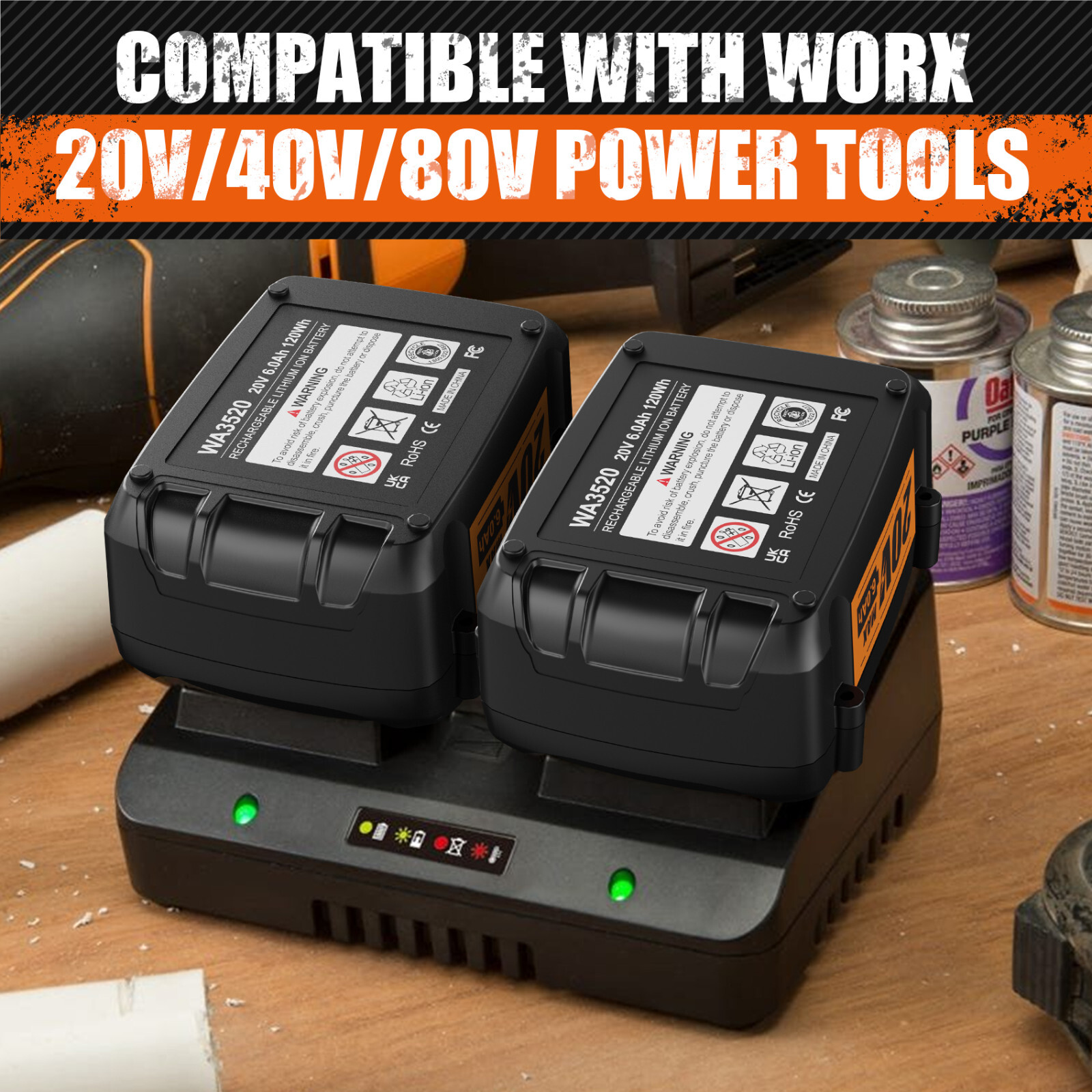 2pack For WORX 20Volt 6.0AH MAX Extend Lithium-Ion Battery WA3525 WA3575 WA3520