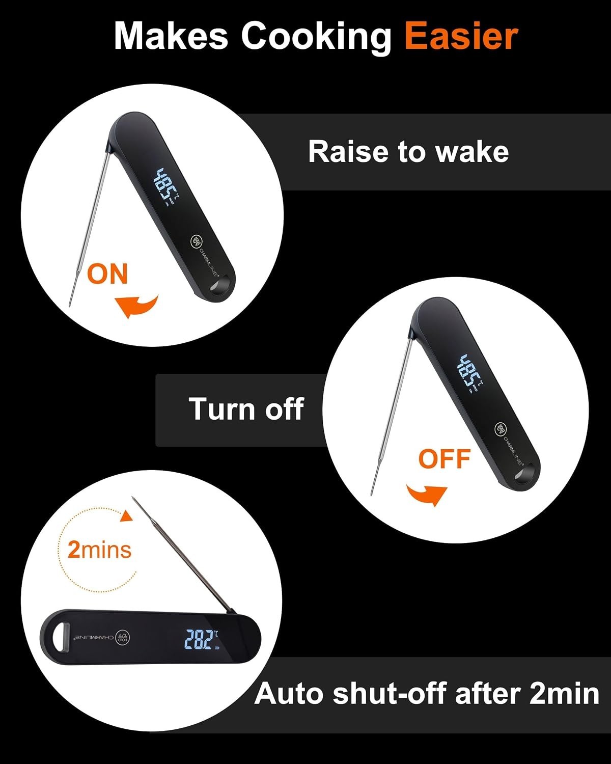 Meat Thermometer | 180° Auto-Rotating LED Display, 0.5-Second Read, Dual-batt…