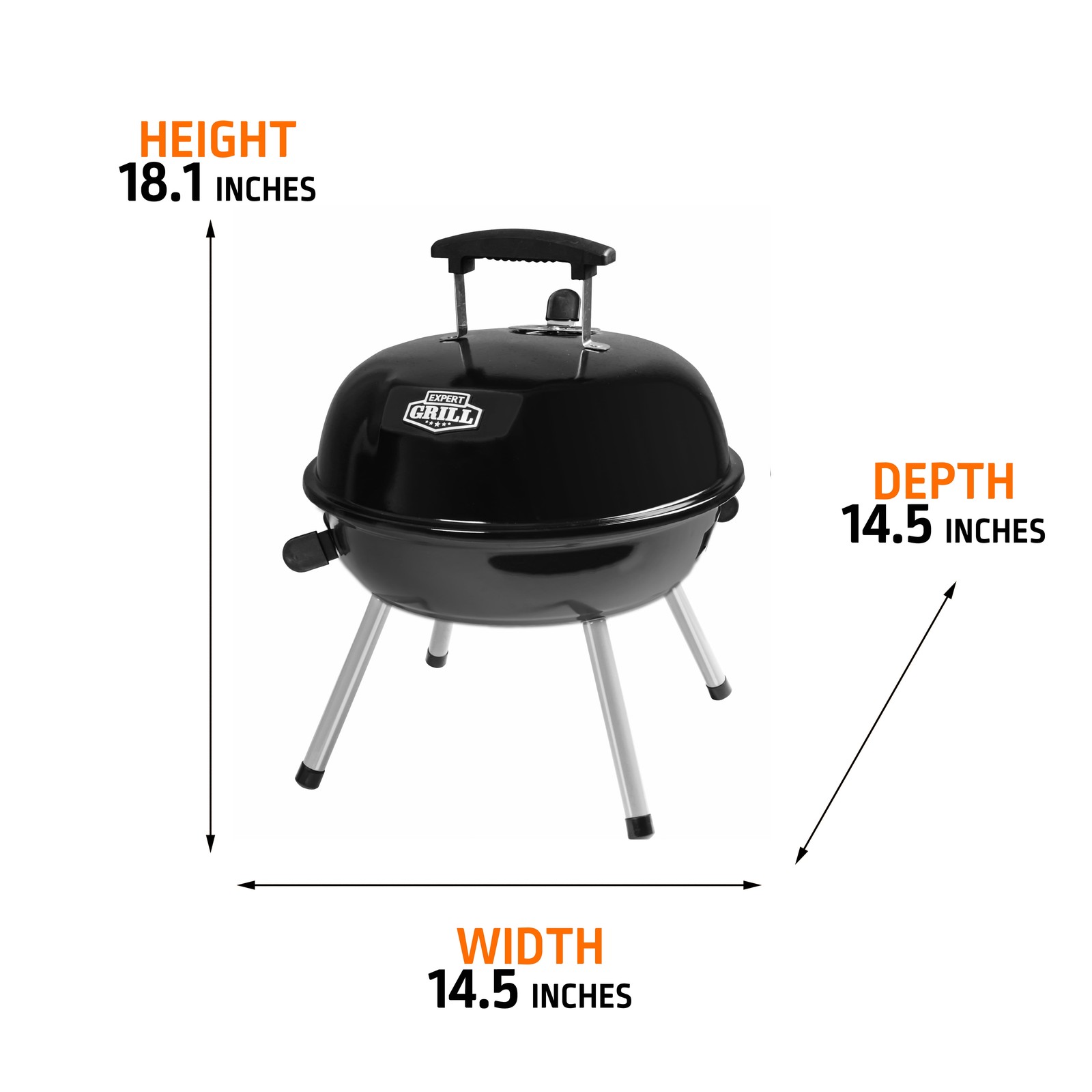 14.5 Inch Portable Charcoal Grill, Black