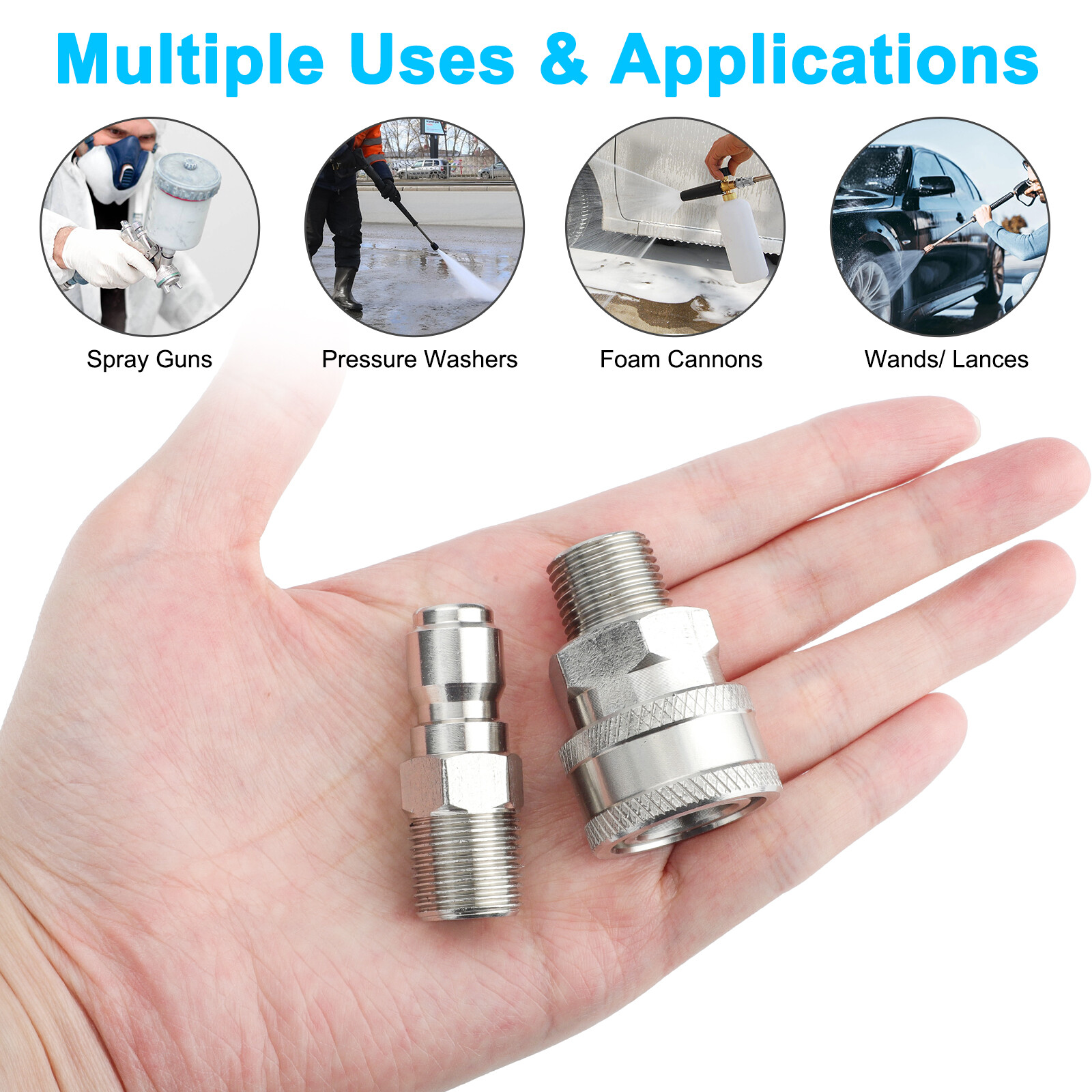 5000PSI Pressure Washer Quick Connect Fitting Stainless Steel 3/8″ Hose Adapter