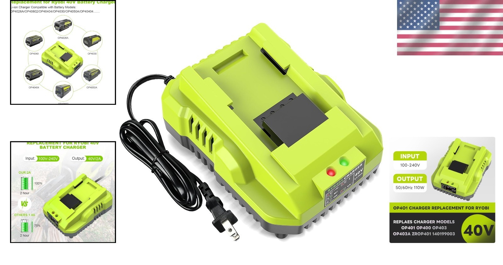 Rapid Charging OP401 Replacement for Ryobi 40V Battery Charger – Safe & Durable