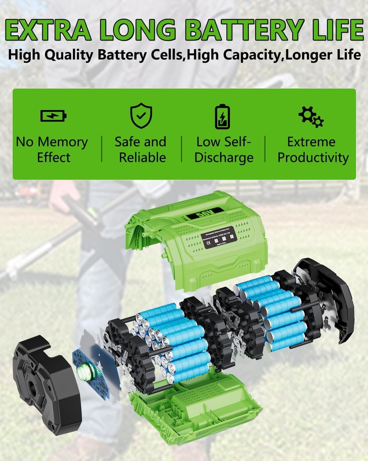 56V 7500mAh Replacement for EGO Battery 7.5Ah Lithium BA2800 BA4200 Power Tools