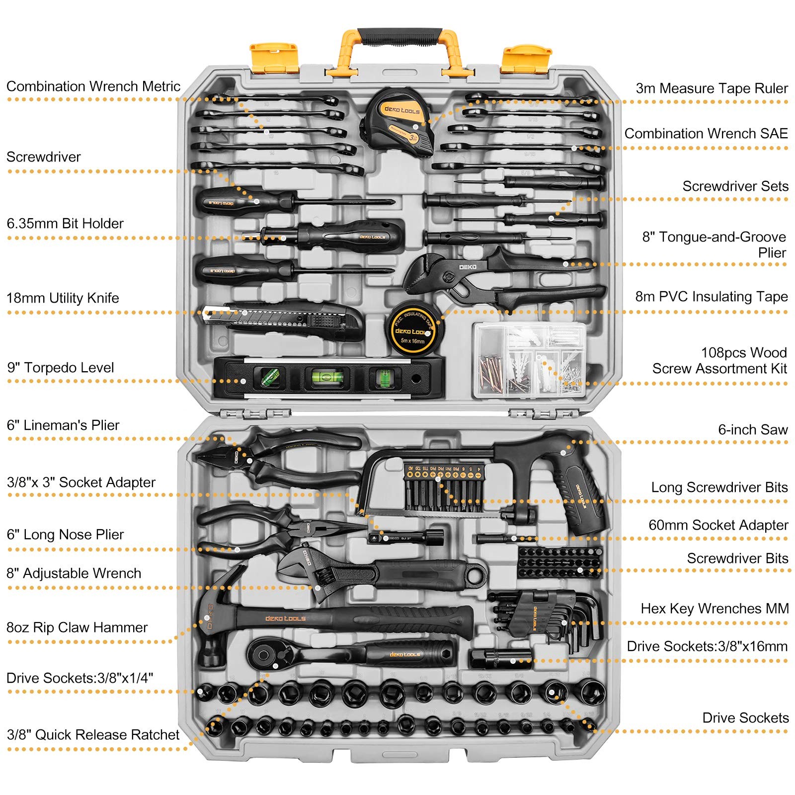 218-Piece General Household Hand Tool kit Professional Auto Repair Tool Set