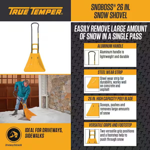 True Temper 43 in. Aluminum Handle 26 in. Poly Blade SnoBoss Snow Shovel