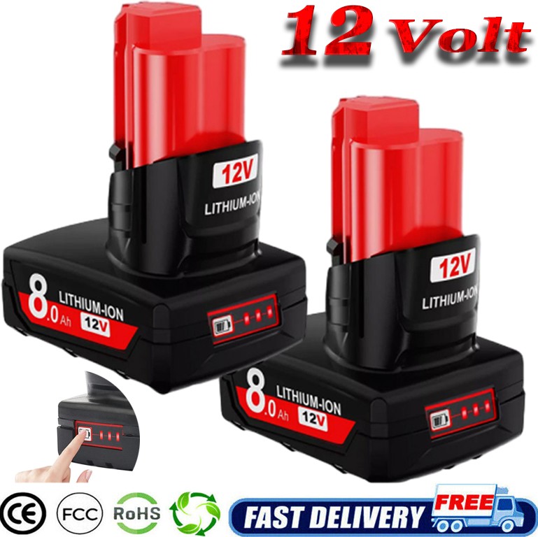 2PCS For Milwaukee For M12 8.0Ah Extended Capacity Battery with LED Indicator