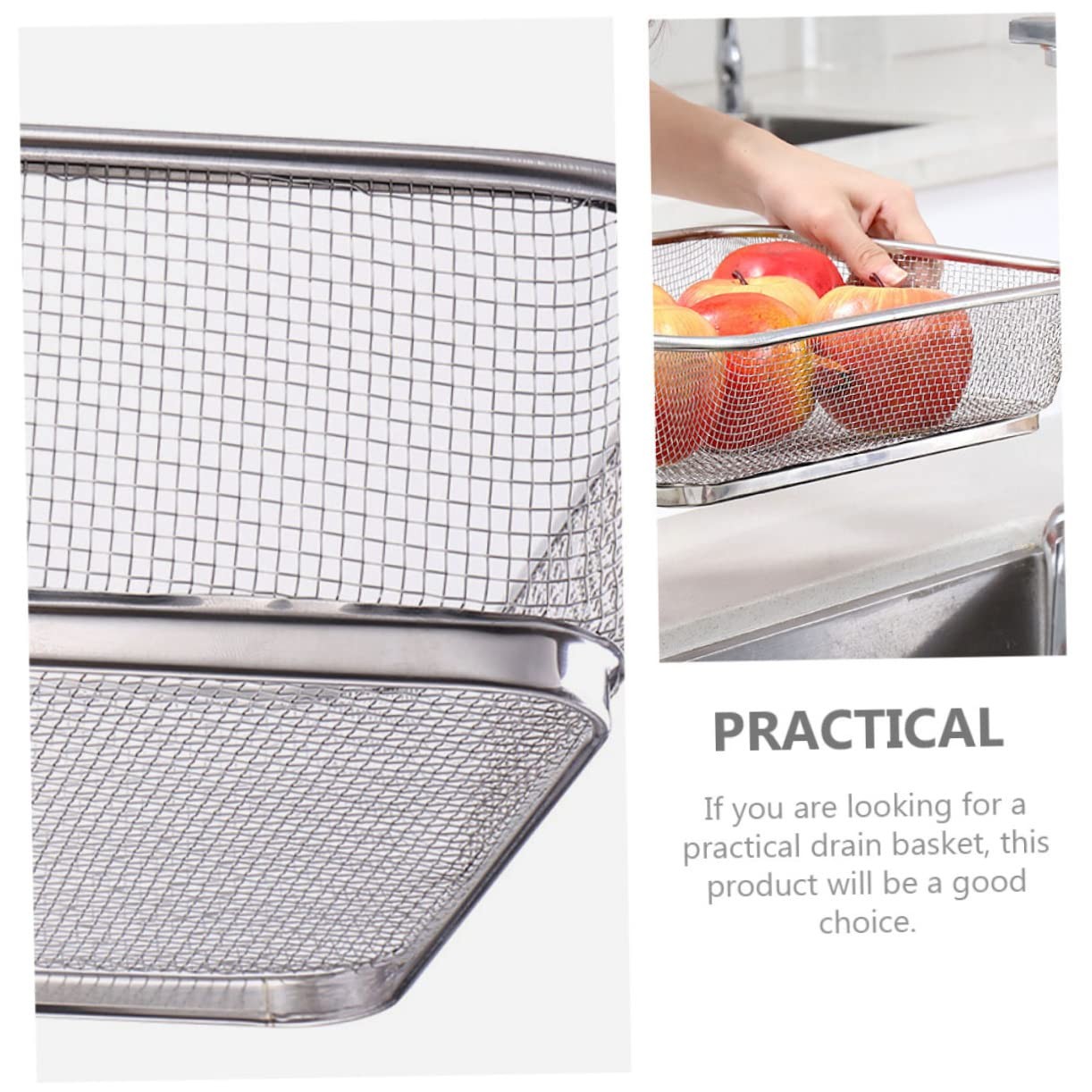 Stainless Steel Fine Mesh Shallow Drain Basket Sieve 13.4×9.8 In