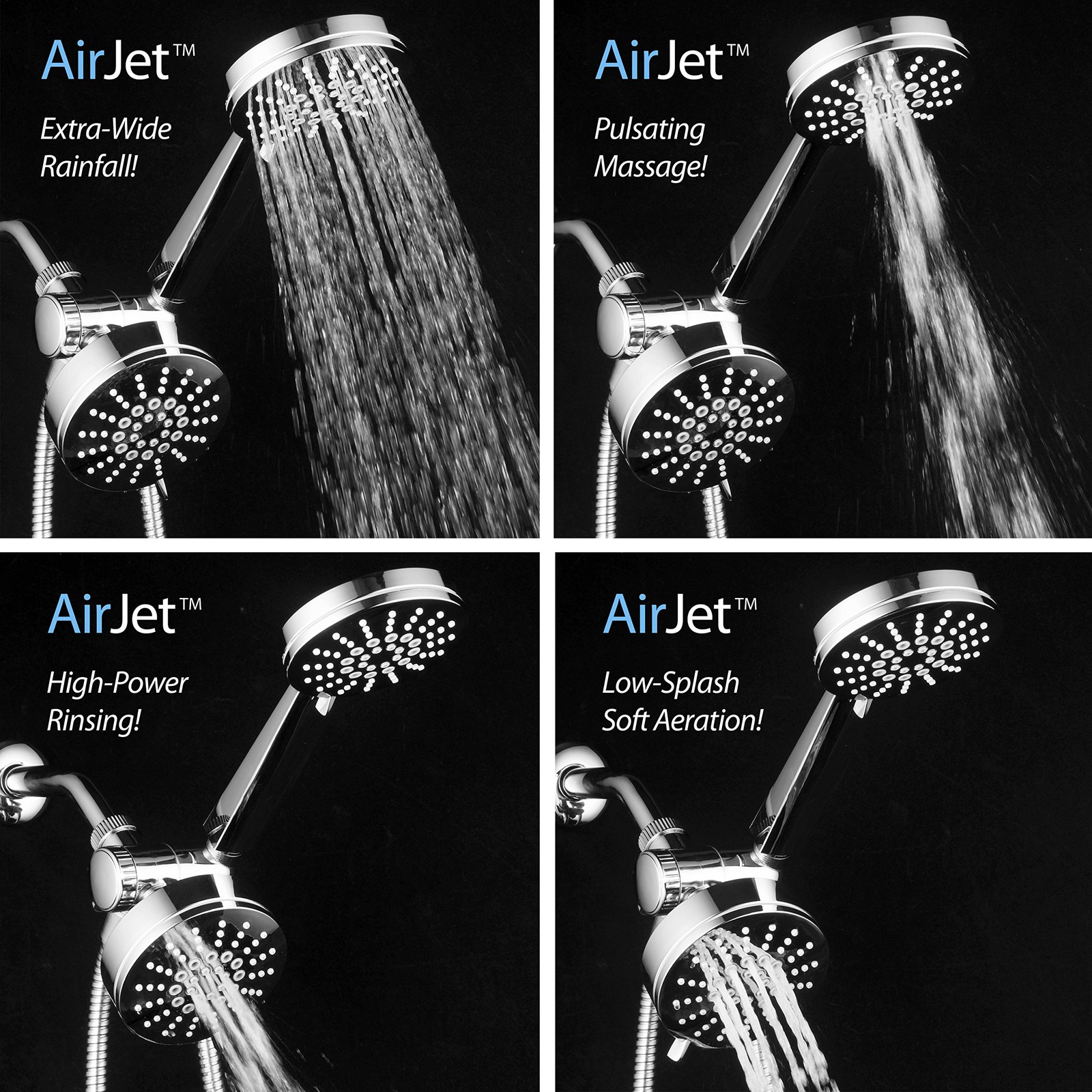 AirJet-500 3-in-1 High Pressure 34-setting Luxury Shower Combo with