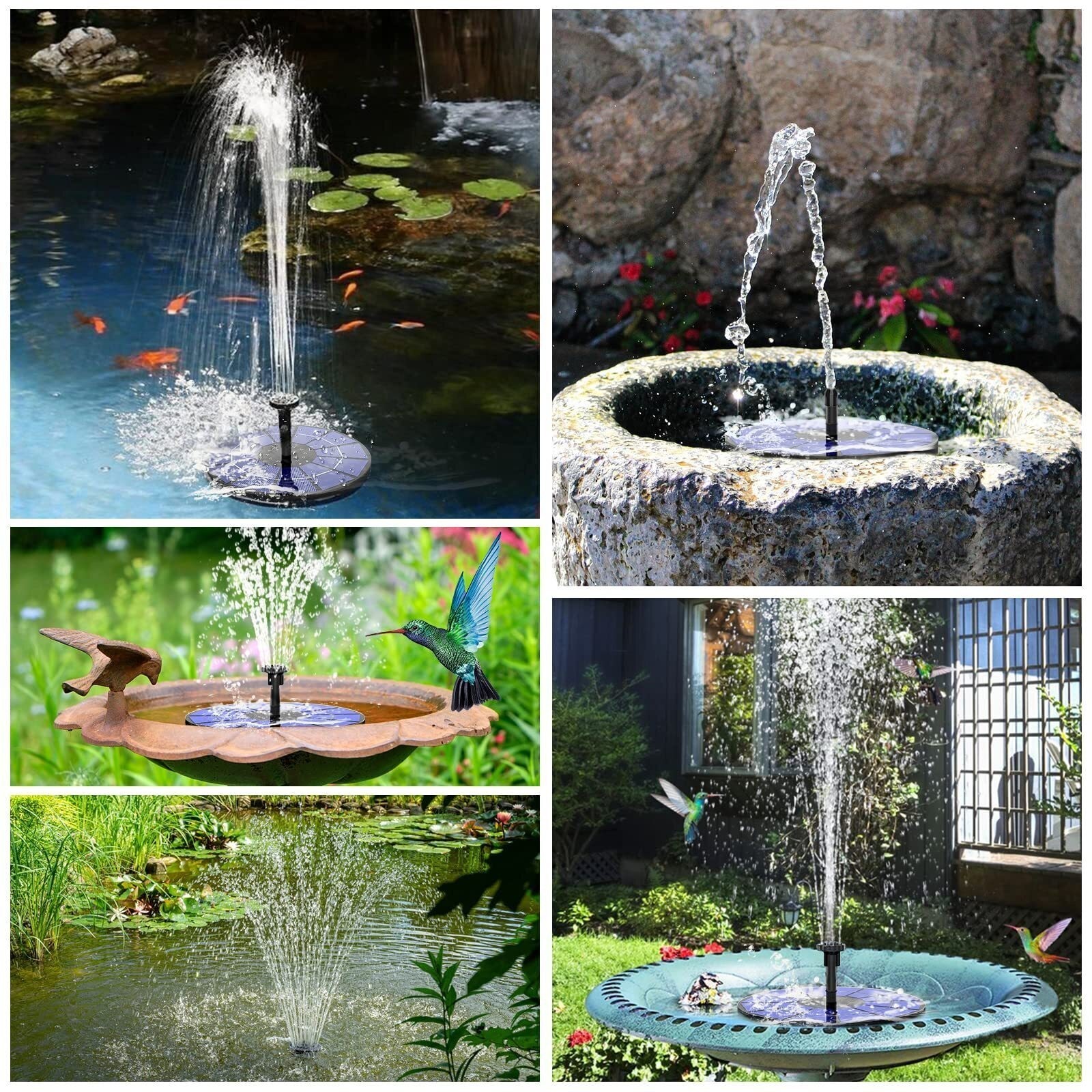 Solar Fountain 3.5W Solar Panel 1500mAh Battery 6 Water Effects for Bird Bath
