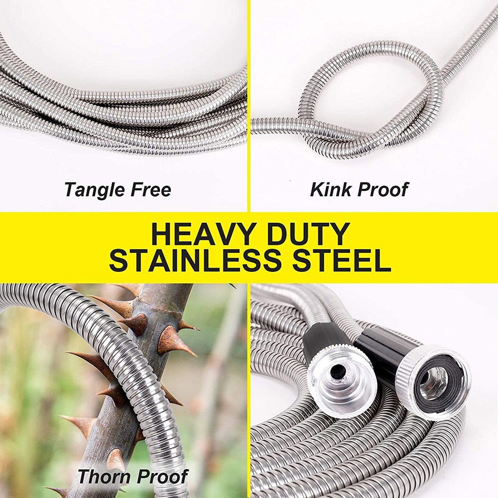 Stainless Steel Water Garden Hose 25/50/75/100FT Flexible Lightweight Outdoor