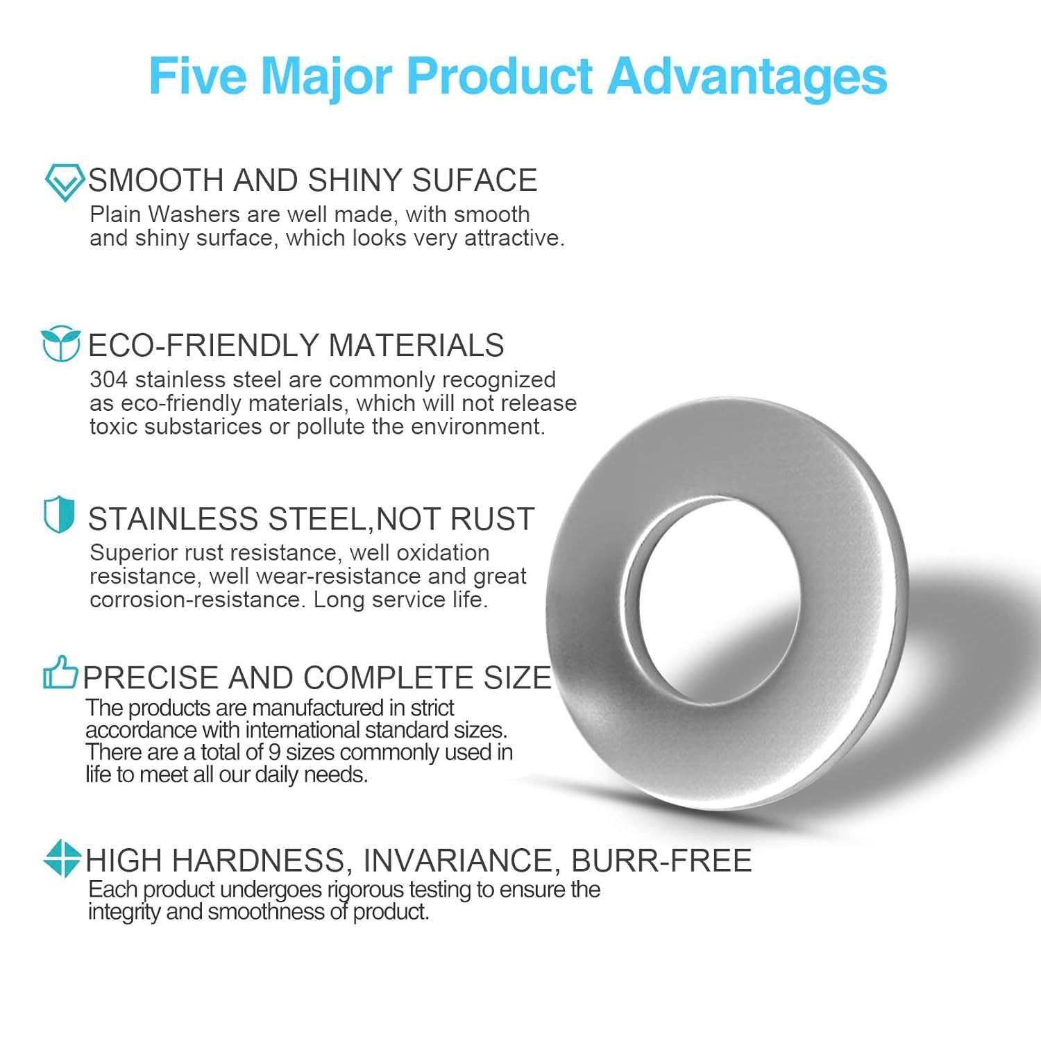 800 Pcs 304 Stainless Steel Flat Washers 800 PCS 304 Steel, Silver