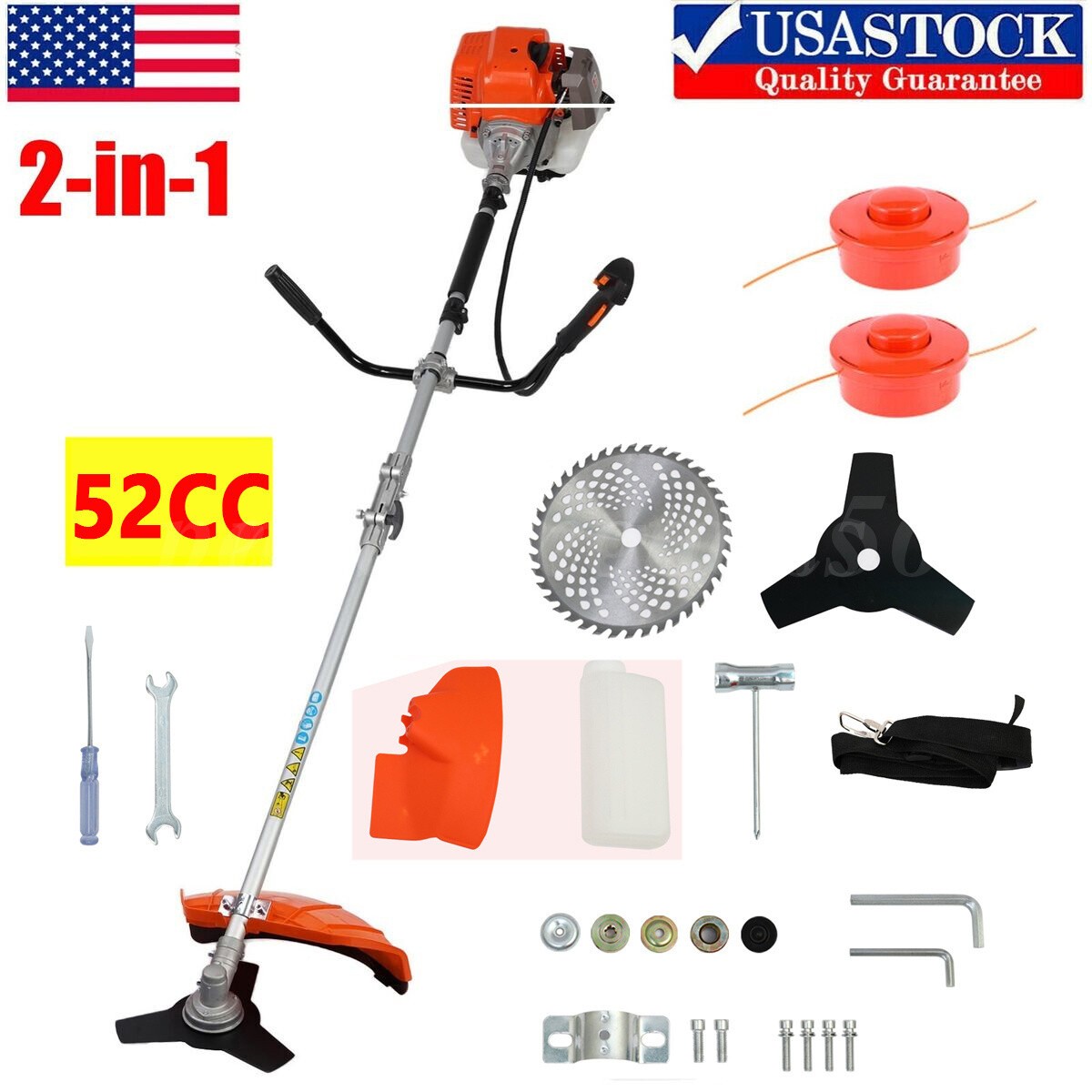 52cc 2-Cycle Gas Grass String Trimmer Straight Shaft Gas Weed Eater Lawn Mower