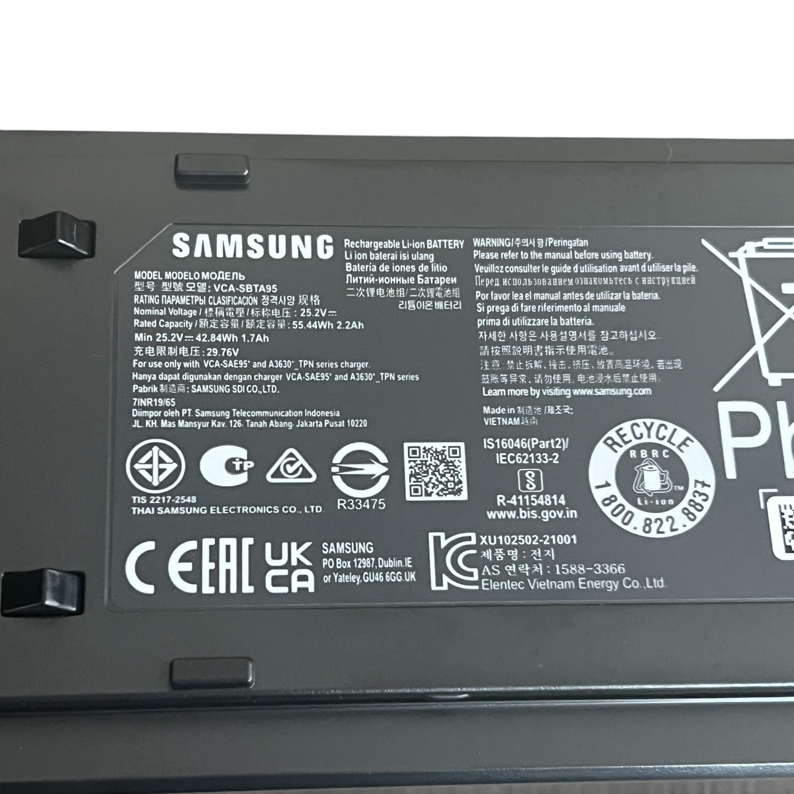 New Genuine SAMSUNG Bespoke Jet Replacement Li-ion Battery Model: VCA-SBTA95