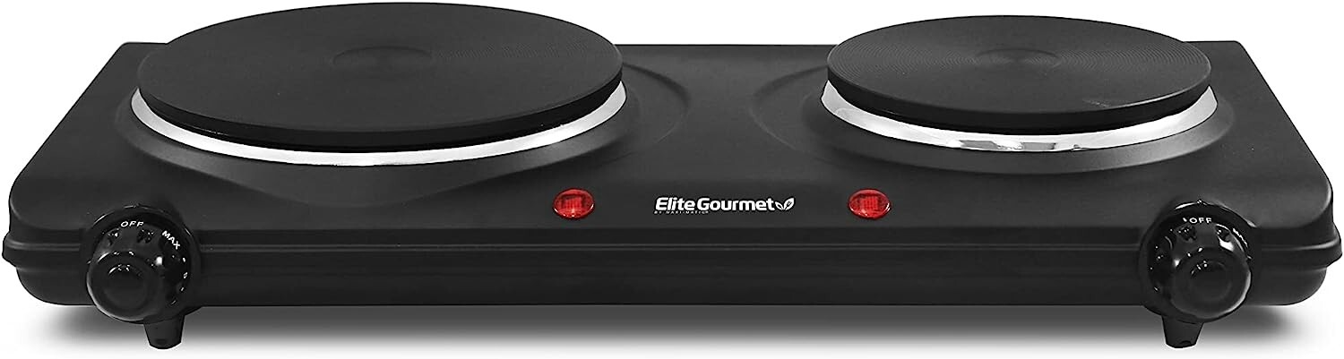 Portable Small Electric Stove Top 2 Burners Double Plate Cast Iron Countertop