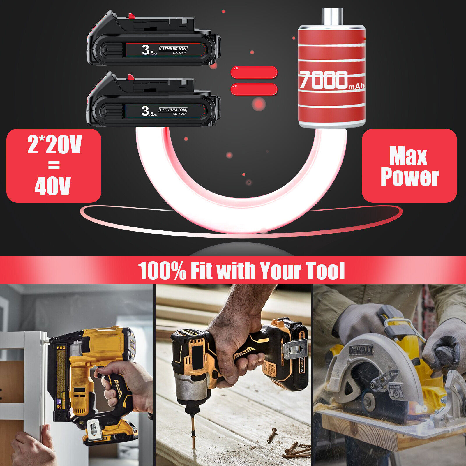 2Pack 20V For DeWALT 20 Volt Max 3Ah Lithium Ion DCB201 DCB203 DCB207 Battery