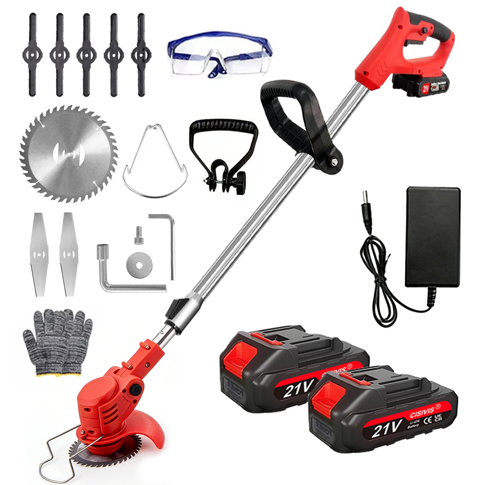21V Electric Cordless Grass Trimmer Strimmer Garden Edger Cutter w/ 2 Battery