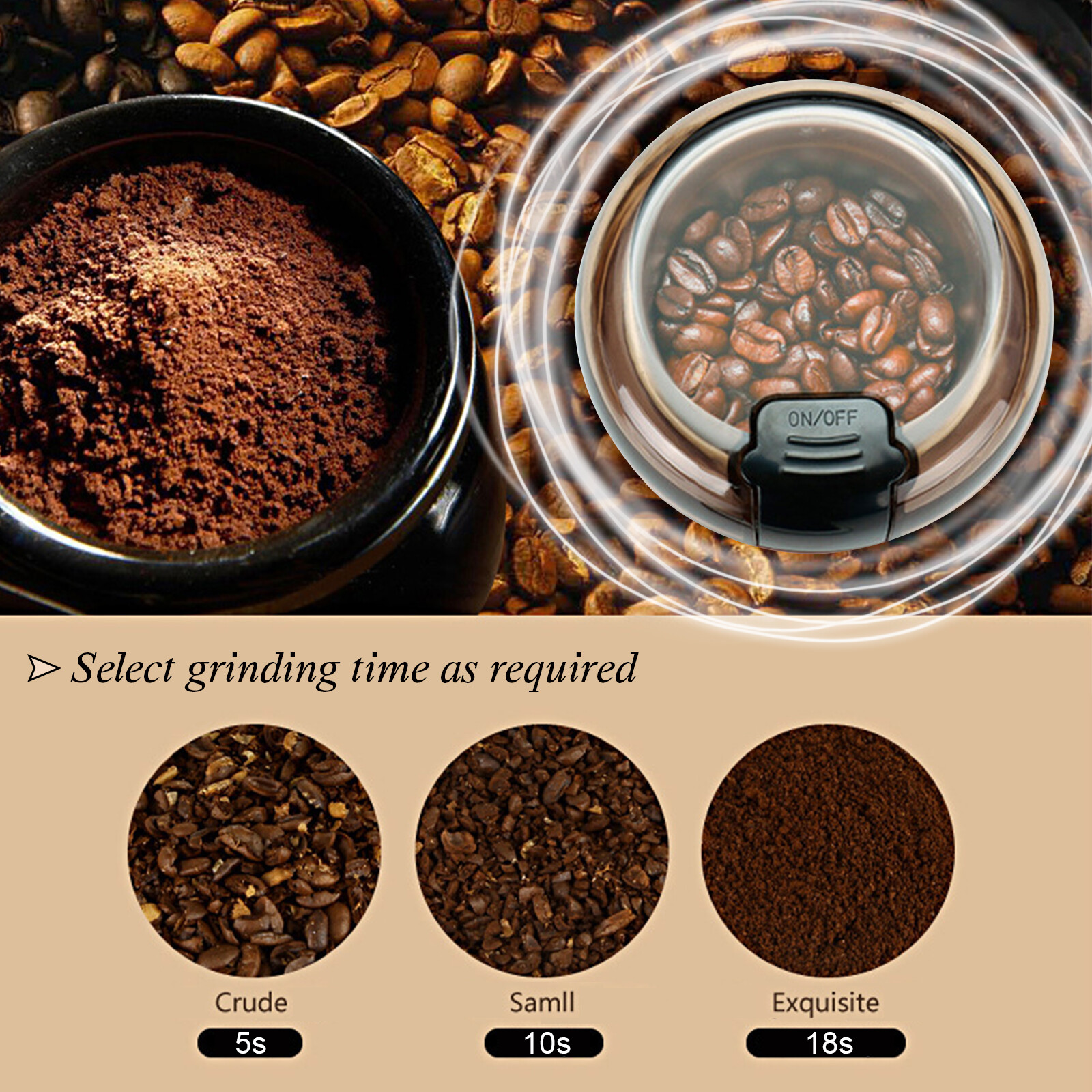 Portable Electric Coffee Grinder Bean Nut Grind Spice Crusher Mill Blender Cafe