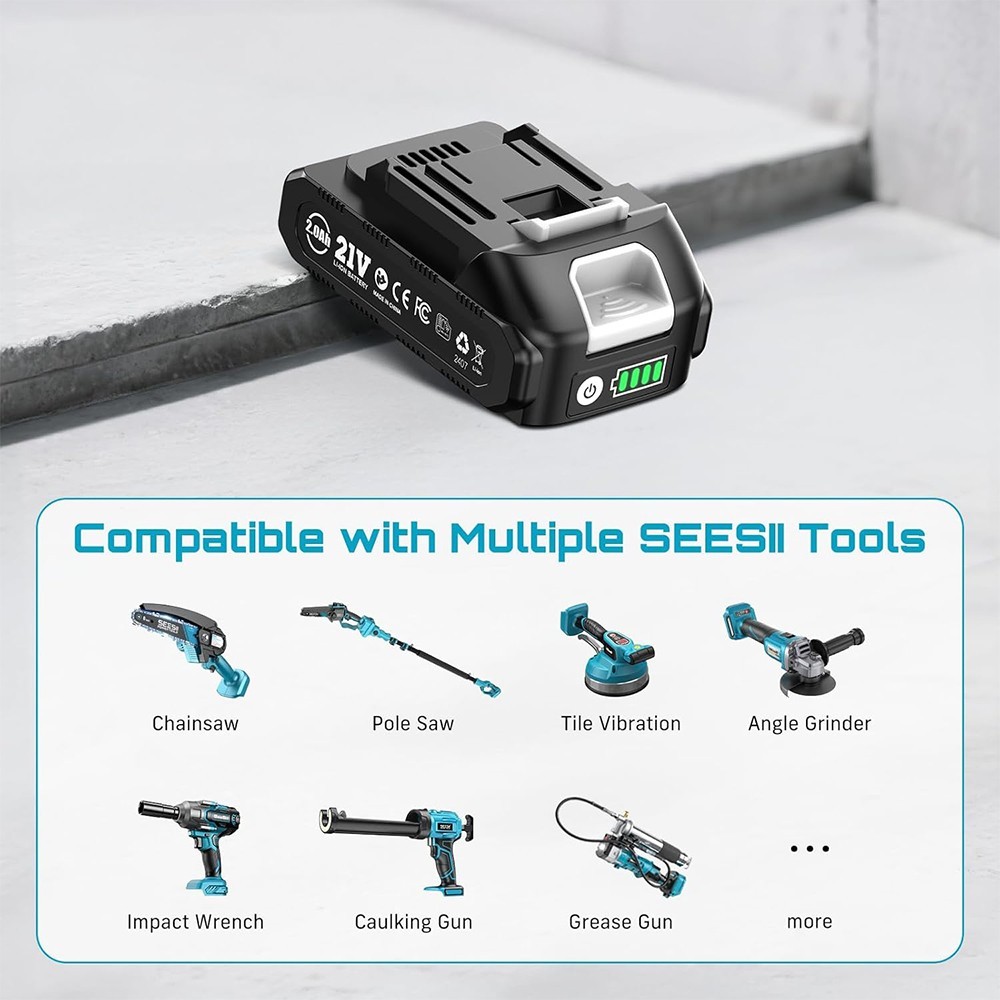 21V 2000mAh Rechargeable Battery for Power Tools Fast Charging Impact Wrench