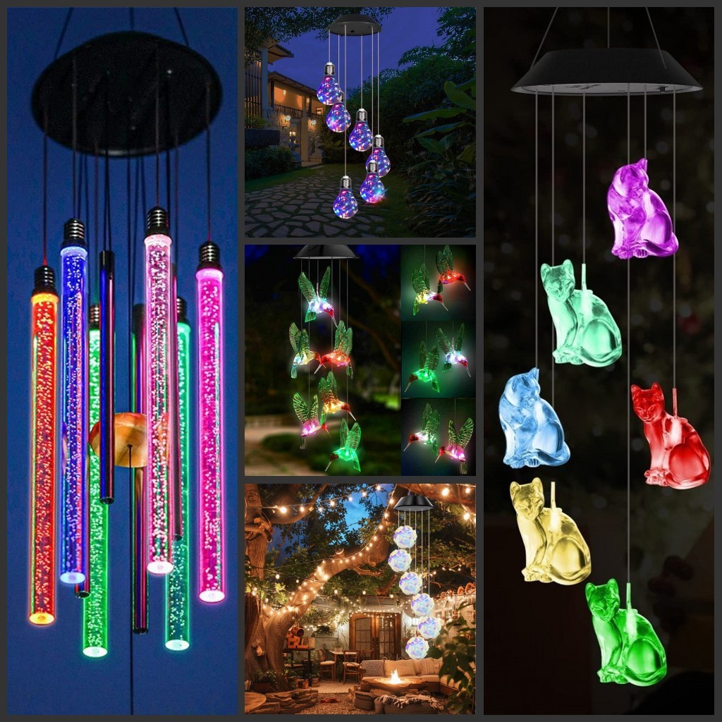 Solar LED Wind Chimes Colour Changing Lights Hanging Light Garden Outdoor Decor