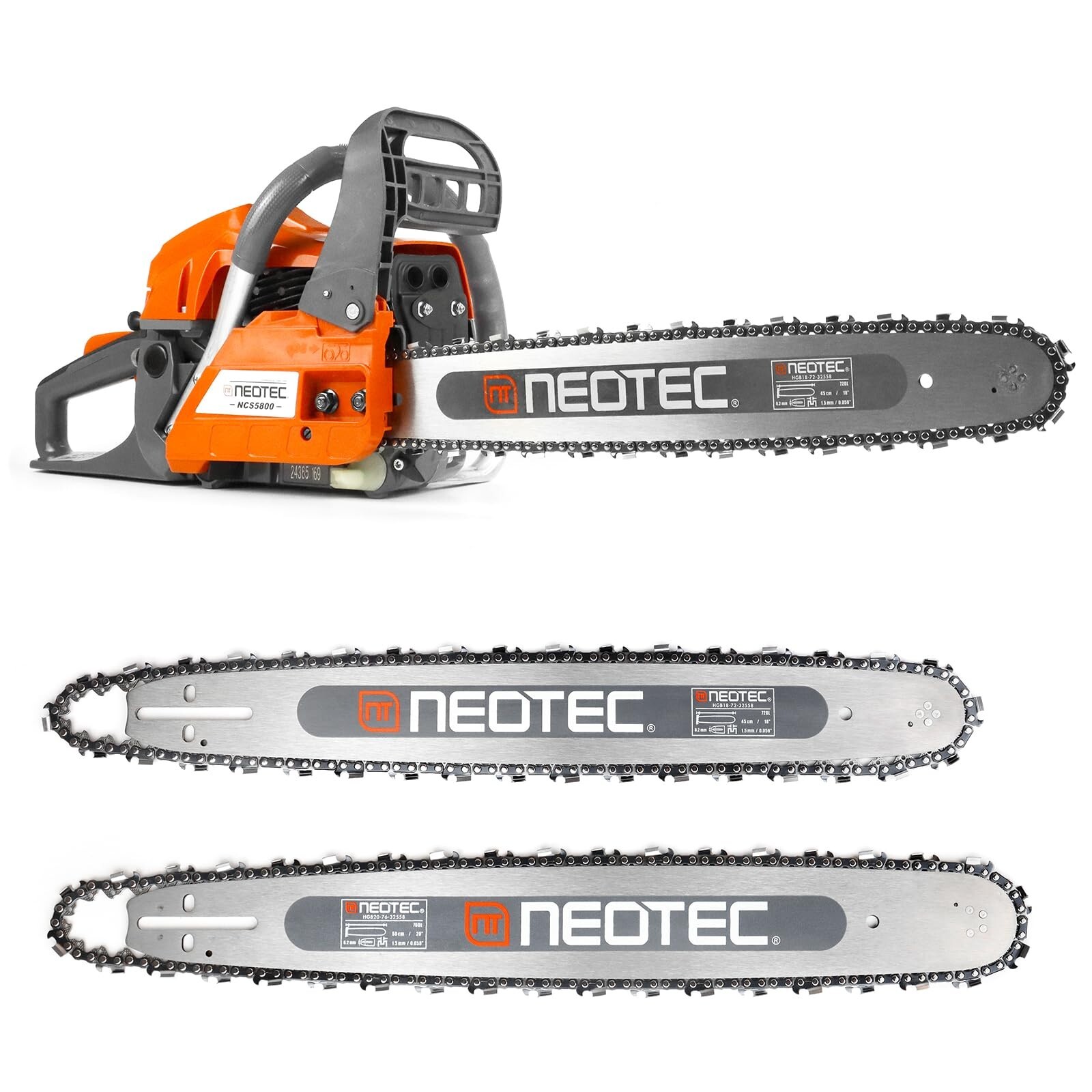58cc Gasoline Chainsaw Petrol Gas Saw Wood Cutting with 18″ + 20″ Bar and Chain