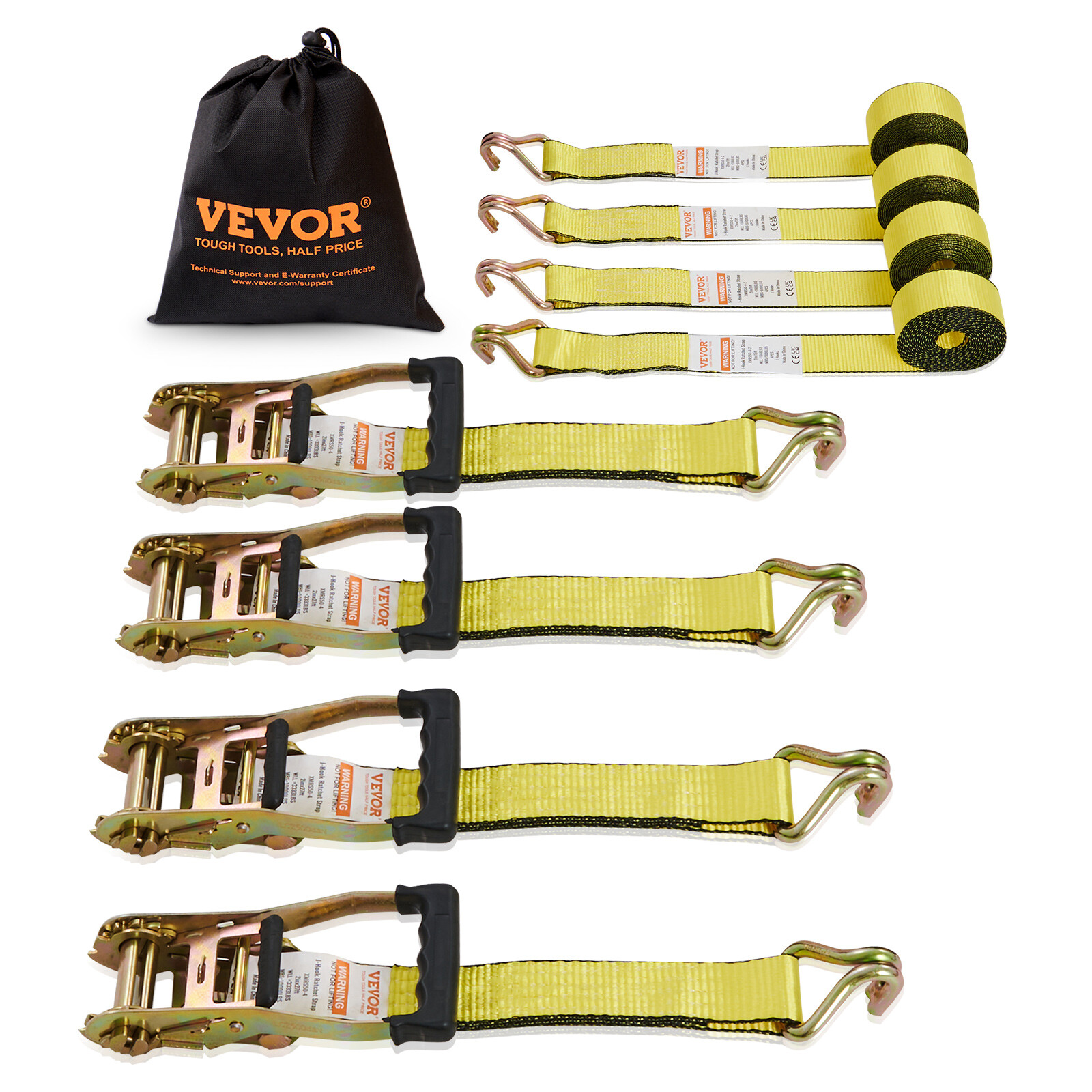 VEVOR 4 Pack Ratchet Tie Down Straps 5000 lbs 2″ x 15′ Heavy Duty Double J Hook