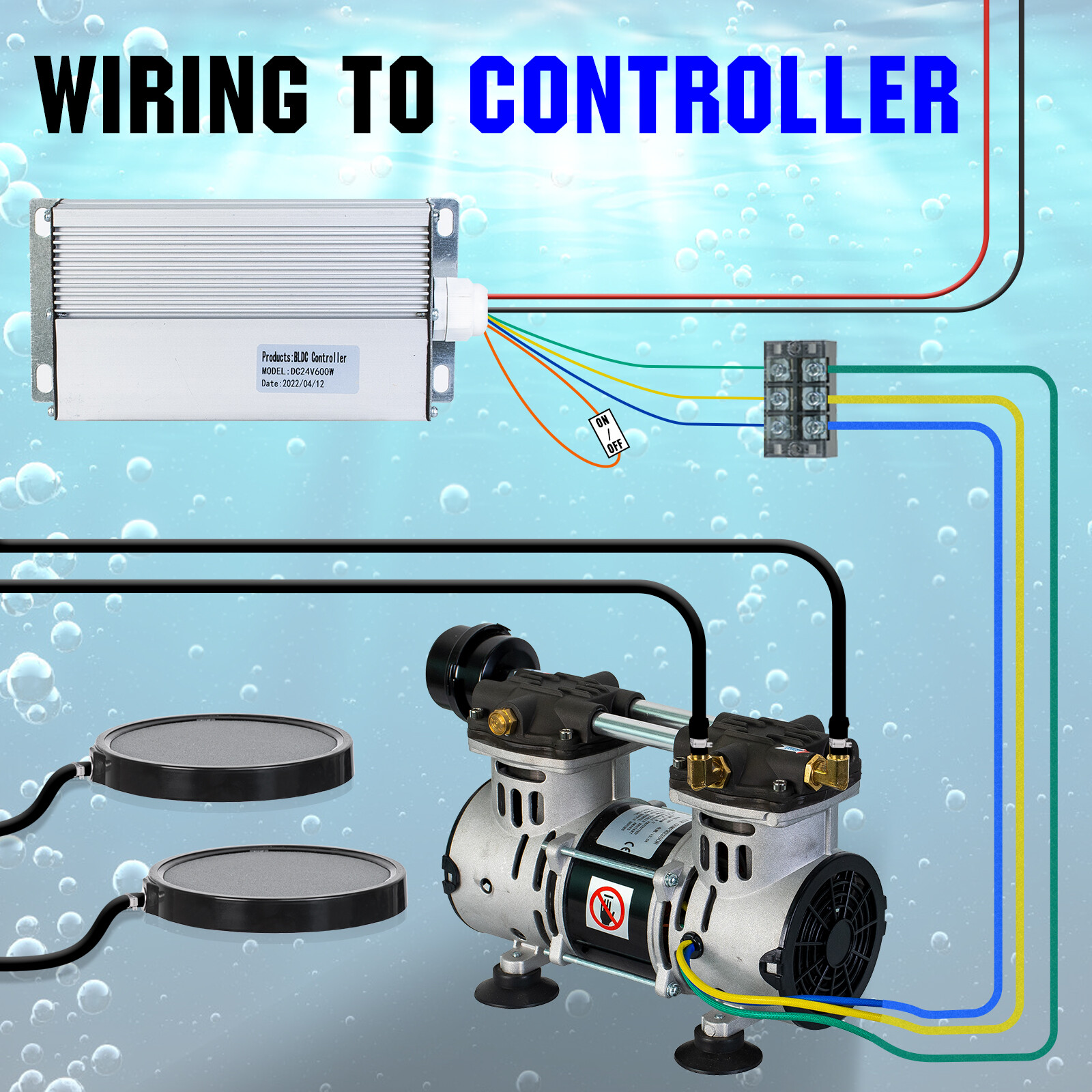 24V 300W Solar Powered Pond Aerator Aeration Pump 100 Weighted Tubing for 1 Acre
