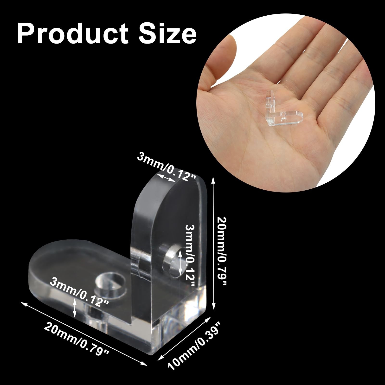 Piutouyar 20 Pack Acrylic L Brackets, Clear L-Shaped Corner Brace