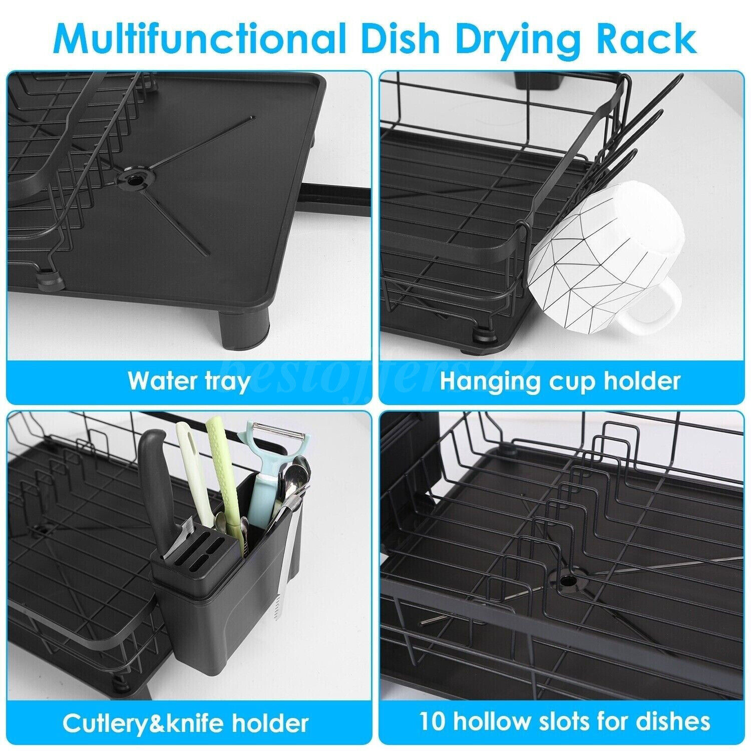 2 Tier Over The Sink Dish Drying Rack Stainless Steel Kitchen Dish Drainer Black