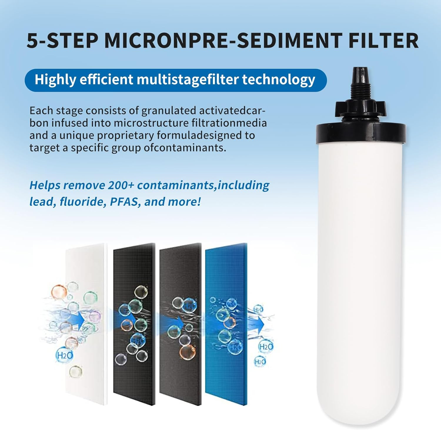 2 Pack 7in Ceramic Water Filter Candle Activated Carbon Gravity Filter System