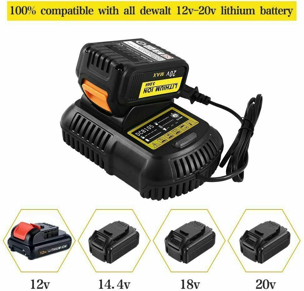 2X Replacement For DeWalt DCB206-2 20 Volt 6Amp Battery DCB105 Charger DCB206-2